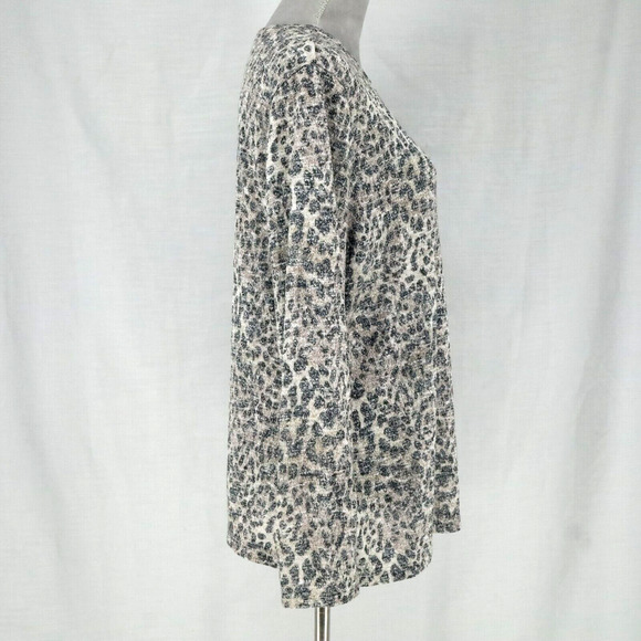 Chicos Sweater 3 Womens XL 16 Gray Ivory Metallic Knit Animal Print Coastal - Picture 5 of 14